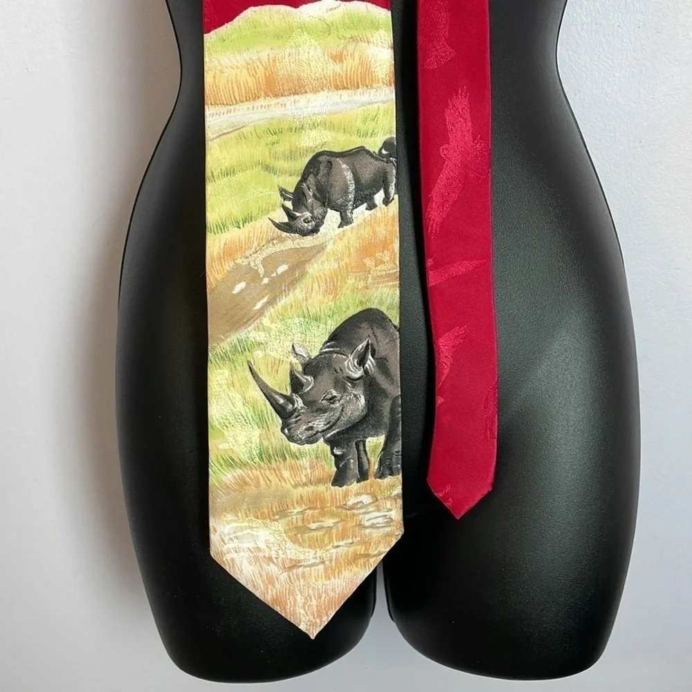 Animal Tracks Vintage Rhinoceros African Plains Necktie Tie Polyester